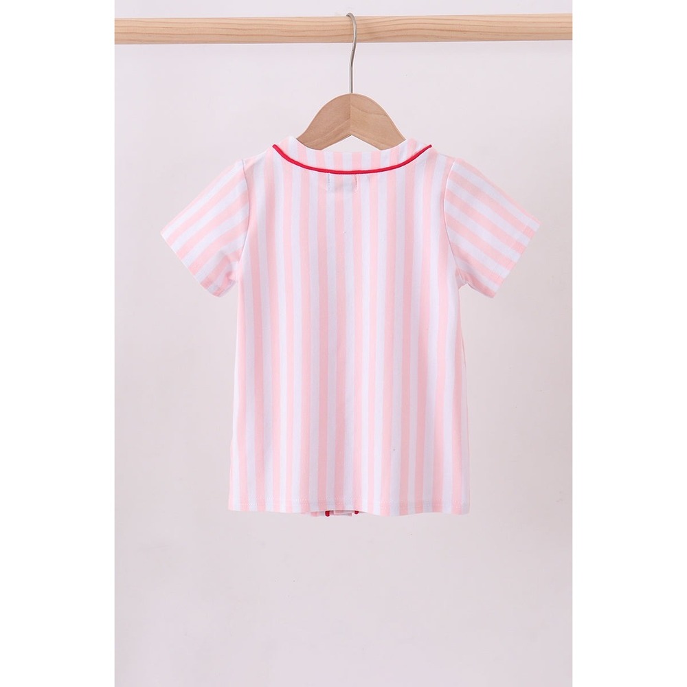 Abby & Evie Kids Pink Stripe Baseball Jersey Embroidered Button Down Shirt 12M - Picture 2 of 8